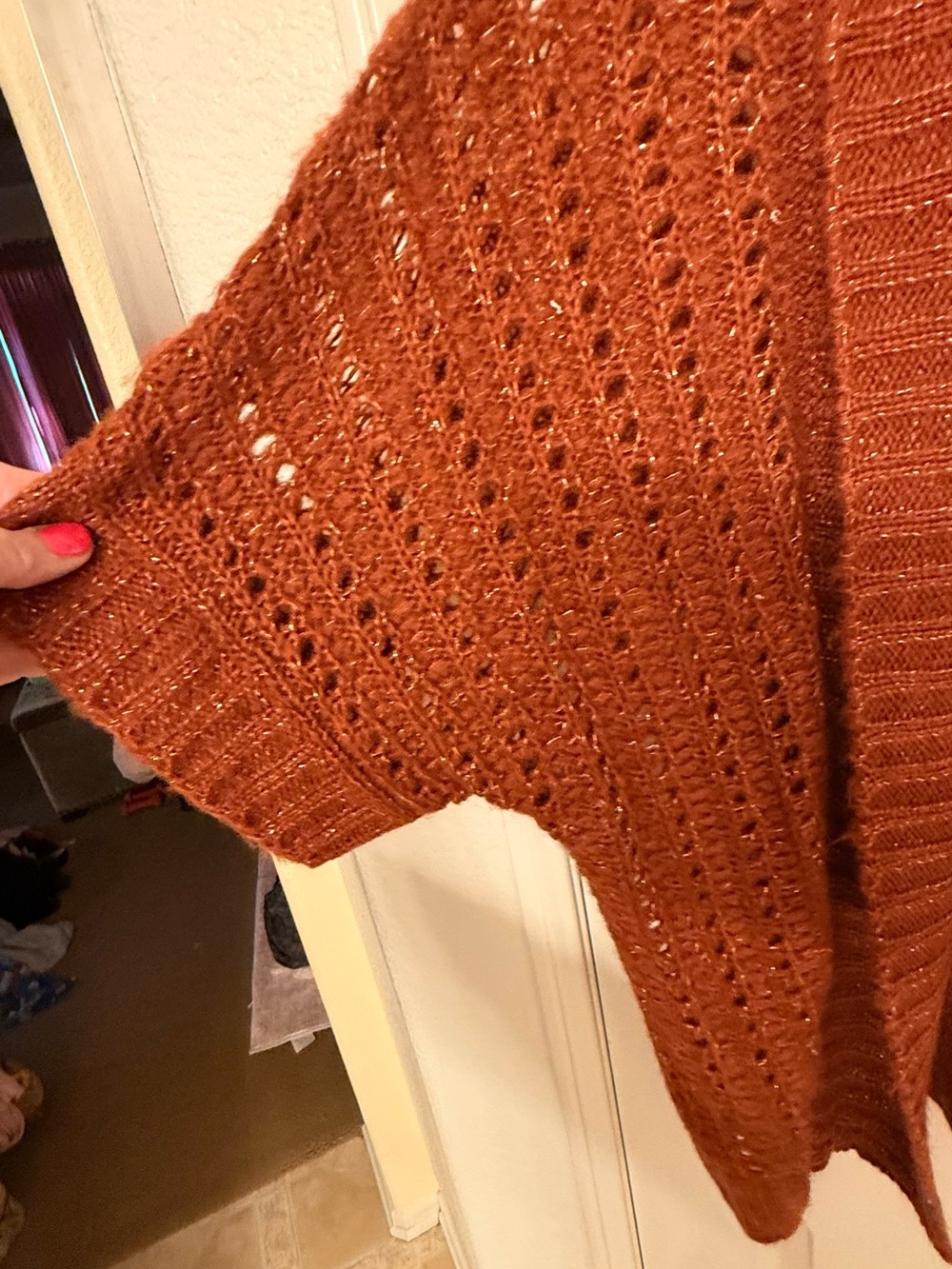Roz & Ali Rust Open-Front Knit Sweater Cardigan - Picture 8 of 9